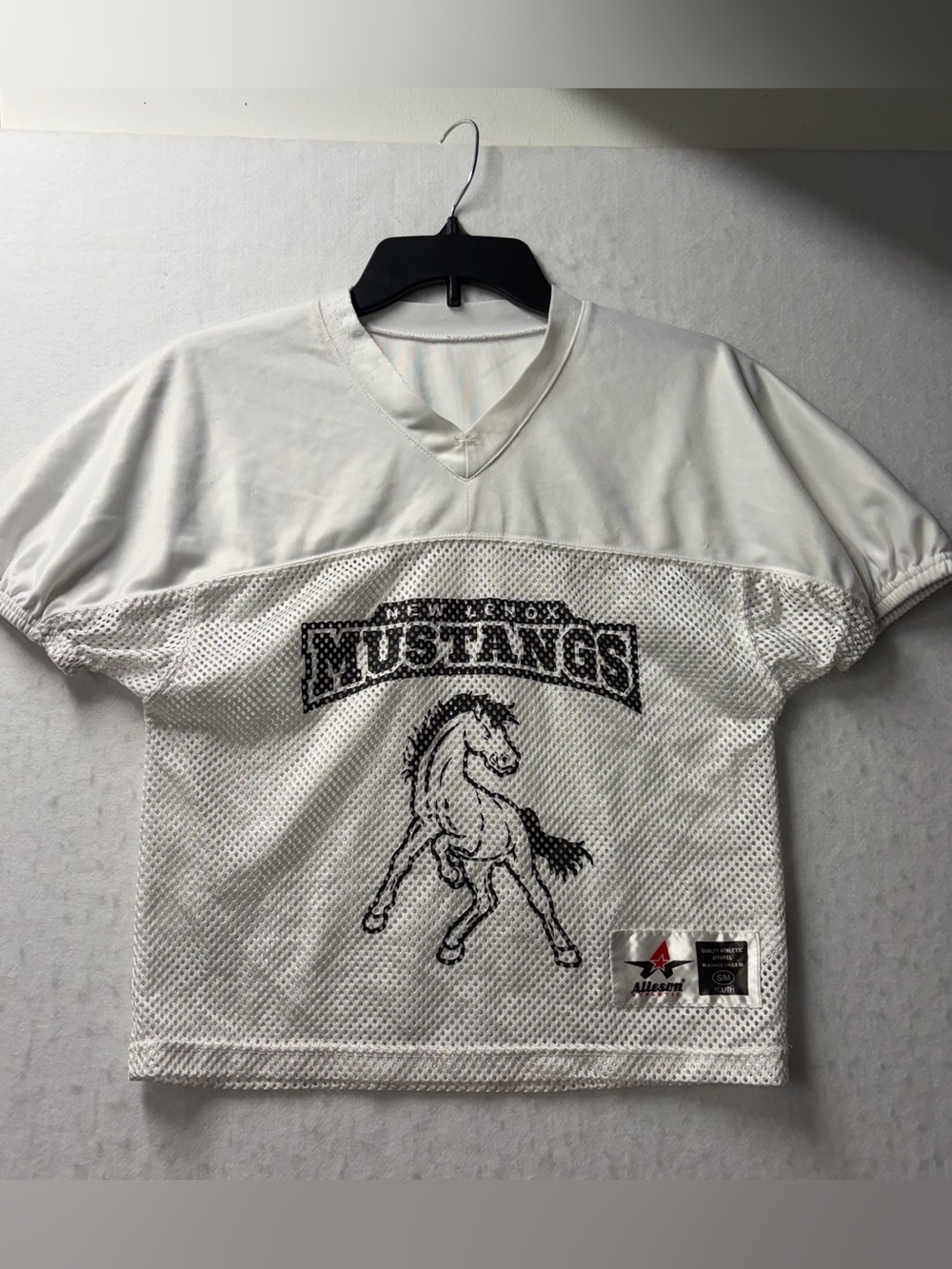 Alleson Athletic White MUSTANGS Mesh Football Practice Jersey Youth Small S/M